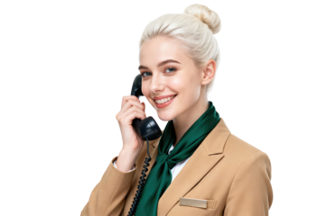 Smiling Professional Woman with Landline Phone