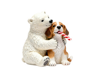 Fototapeta premium Friendship and Kindness: Polar Bear and Dog Figurine