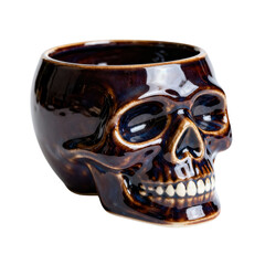 Dark Ceramic Skull Pot for Halloween or Gothic Decor