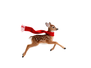 Running Fawn with Red Scarf - Christmas Card Theme