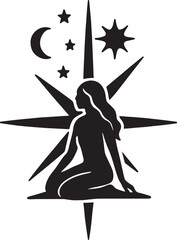 Fototapeta premium Celestial compass silhouette vector illustration isolated on white background for mystical and design use