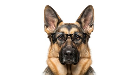 Fototapeta premium dog wearing glasses, spectacles eyewear, on a solid white background
