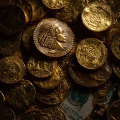 gold coins on a black background