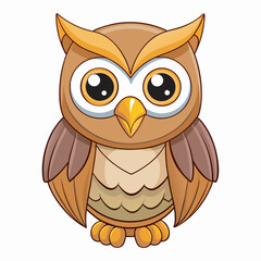 Cartoon owl with big eyes and brown feathers