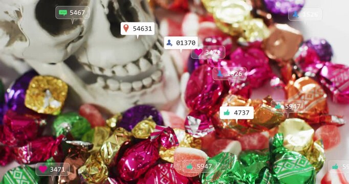 At second mark icons appearing over candy pile showing data activity, skull emerging, alerts fading
