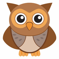 Cartoon brown owl with big eyes, illustration