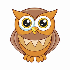 Cartoon owl with brown feathers in cute style