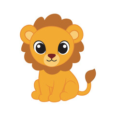 Cute cartoon lion cub sitting, adorable animal