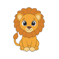 Adorable cartoon lion cub sitting, friendly face