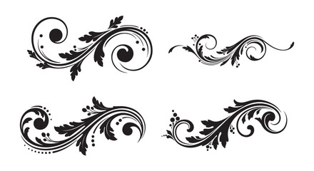 Elegant ornamental swirl flourishes ink illustration