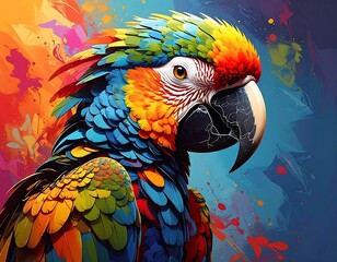 Obraz premium Vibrant parrot portrait, colorful abstract background