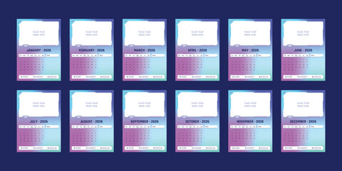 Futuristic Tech 2026 Monthly Wall Calendar A3 Printable Template Design with Photo Space