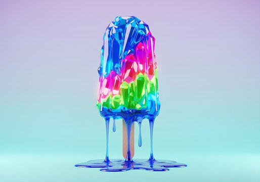 Colorful Melting Popsicle with Neon Drips on Pastel Gradient Background