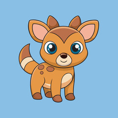 Cute cartoon deer with brown spots sitting on a blue background in vector style