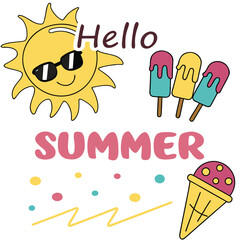 Vibrant summer scene illustration with colorful elements