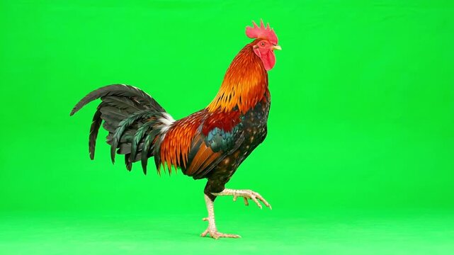 Rooster on Green Screen Vibrant Farm Animal Photography