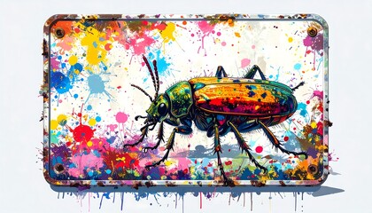 Colorful beetle on a rusty metal plate