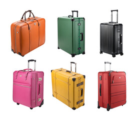 Suitcase PNG Pack .Colorful Travel Luggage and Modern Trolley Bags Collection Isolated on Transparent Background