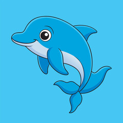 Cartoon dolphin with a cheerful expression swimming in the ocean water