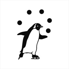 Playful penguin juggling circles on ice skates adorable antarctic animal performing skillfully