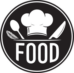 Chef hat spoon knife and feather emblem for culinary arts