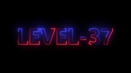 Neon Glowing Level-37 text Animation. Futuristic Loading Animation on black background  - Powered by Adobe