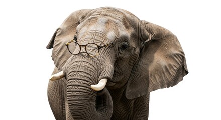 Fototapeta premium elephant wearing glasses, spectacles eyewear, on a solid white background 