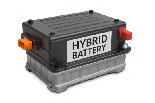 Hybrid battery for electric vehicles on transparent background