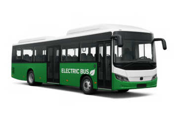 Electric green city bus on transparent background