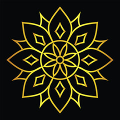 Golden mandala flower art vibrant geometric pattern