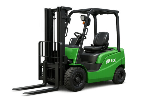 Green electric forklift showing eco friendly warehouse logistics