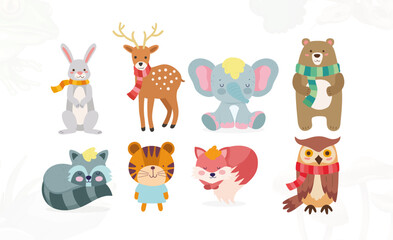 Adorable forest creatures and decorative elements illustration