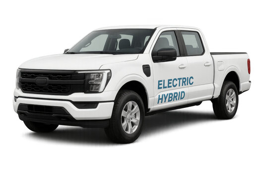 Fototapeta White electric hybrid pickup truck on transparent background