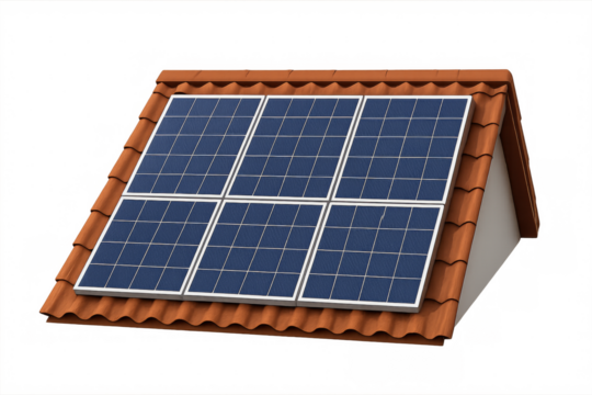 Solar panel system collecting renewable energy on roof