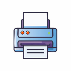 A colorful cartoon illustration of a desktop printer with paper loaded and a document printing out.