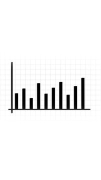 Animated business data bar graph chart showing finance growth success statistics presentation vertical video. Minimalist black white abstract motion graphics looping background financial report.