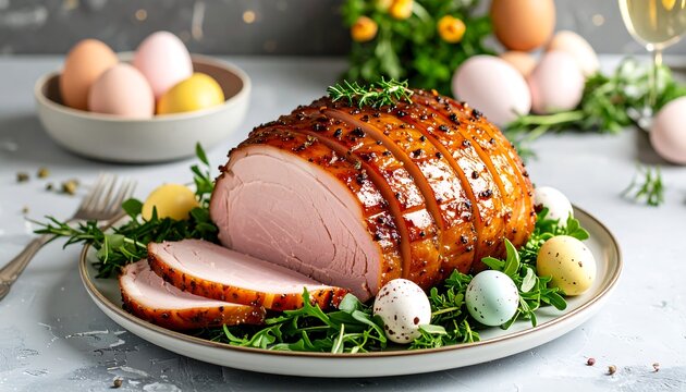 Glazed Ham with Easter Eggs and Greens: Festive Holiday Meal