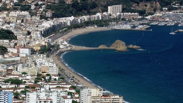 Aerial view captures the coastal city of tossa de mar in catalonia, spain