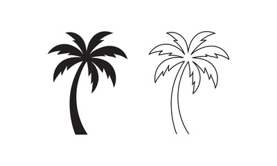 Palm Tree Silhouette Set  with Black and White line art