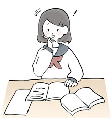 問題を解く女子学生