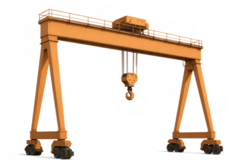 Yellow gantry crane lifting hook on transparent background