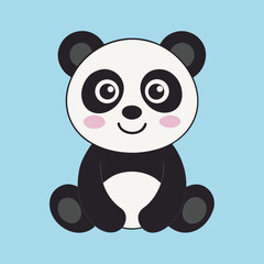 Fototapeta premium Adorable panda bear cartoon sitting with a smile on a blue colored background