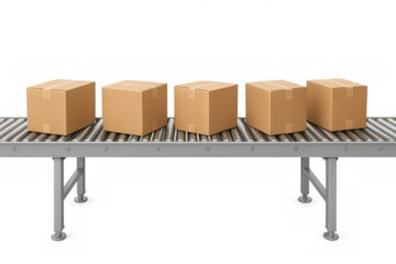 Cardboard boxes moving on conveyor belt system
