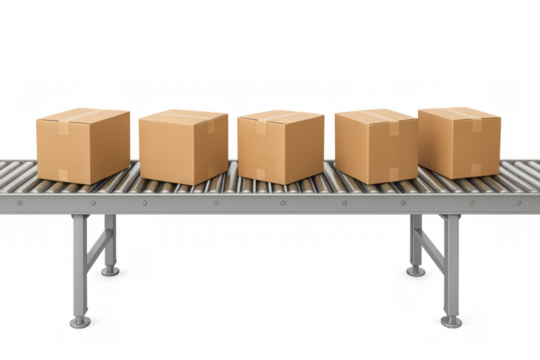 Cardboard boxes moving on conveyor belt system