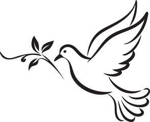 Fototapeta premium Elegant dove carrying olive branch representing peace and hope