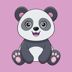 Adorable cartoon panda sitting on a purple background with cute pink paws