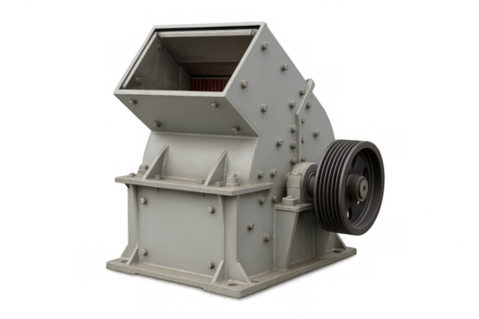 Industrial hammer mill crushing machine on transparent background