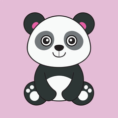 A cute cartoon panda bear sitting upright with a gentle smile on its face