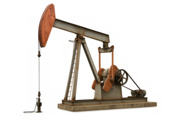 Oil pump jack extracting fossil fuel on transparent background