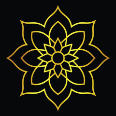 Golden mandala flower symmetry intricate pattern vibrant glow
